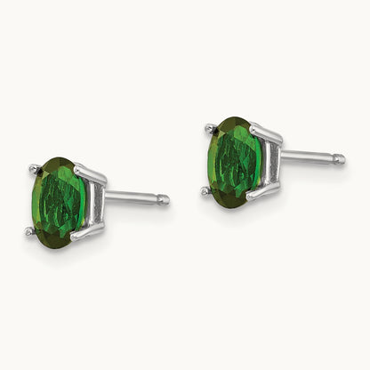 Green Tourmaline Earrings, 14K White Gold