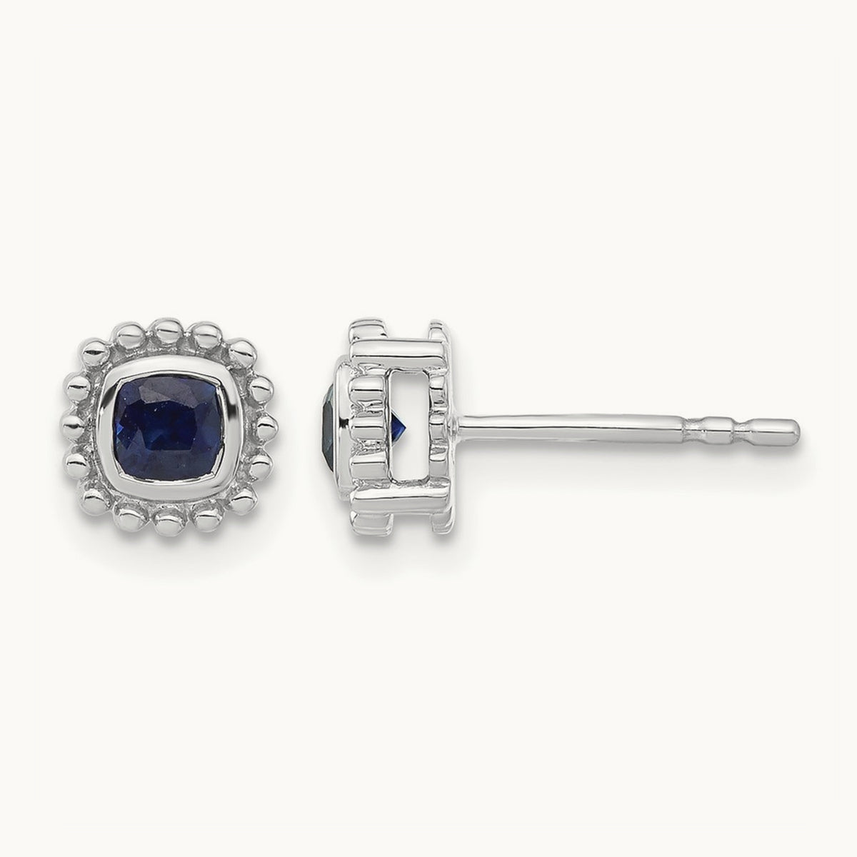 Cushion Sapphire Earrings — 14K White Gold
