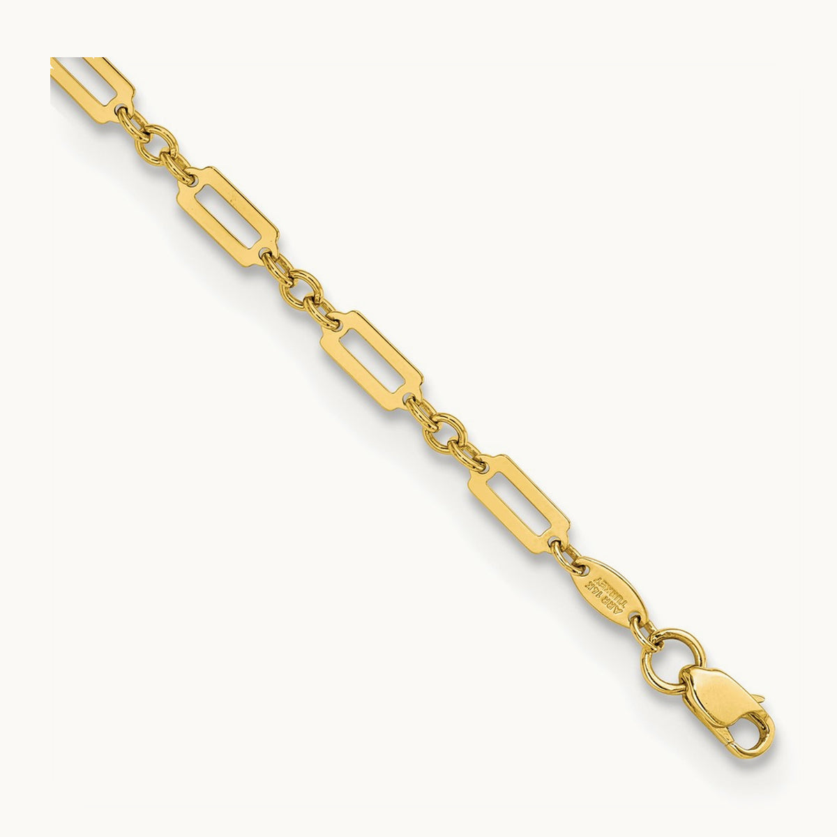 Polished Fancy Rectangle Link 7.5in Bracelet — 14K Yellow Gold