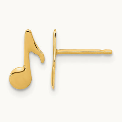 Polished Music Note Post Earrings, 14K