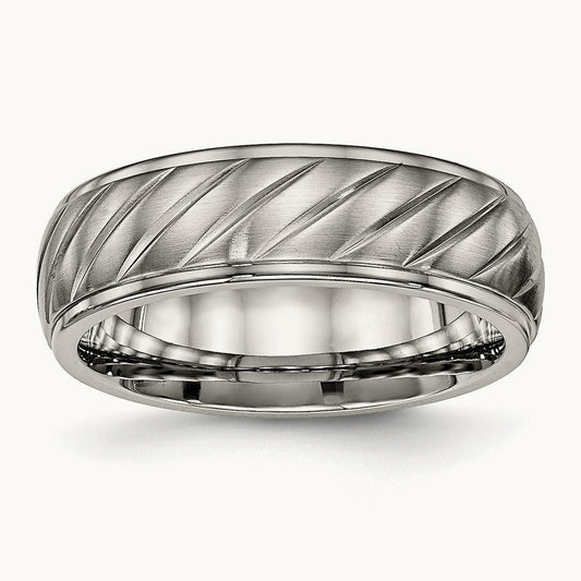 Brushed and Polished Grooved Band, 7mm, Titanium