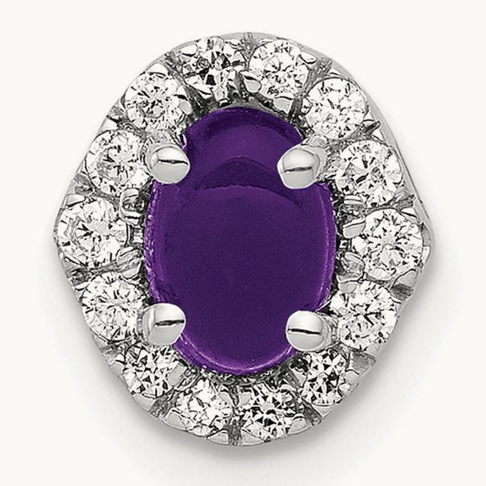 Diamond and Cabochon .73 Amethyst Chain Slide, 14K White Gold