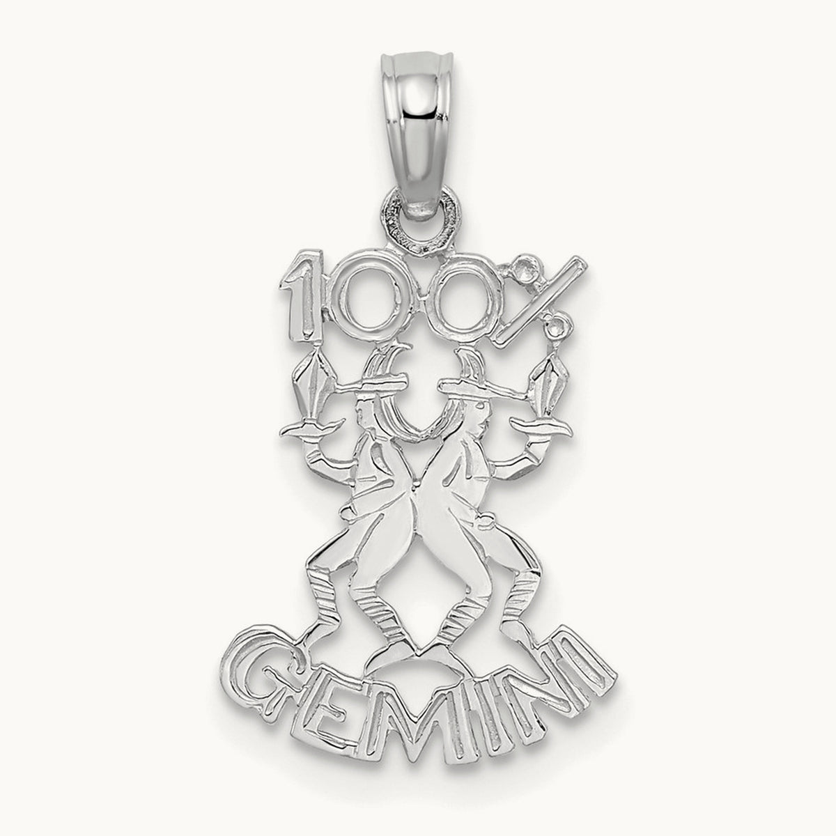 100% GEMINI Zodiac Charm — 14K White Gold
