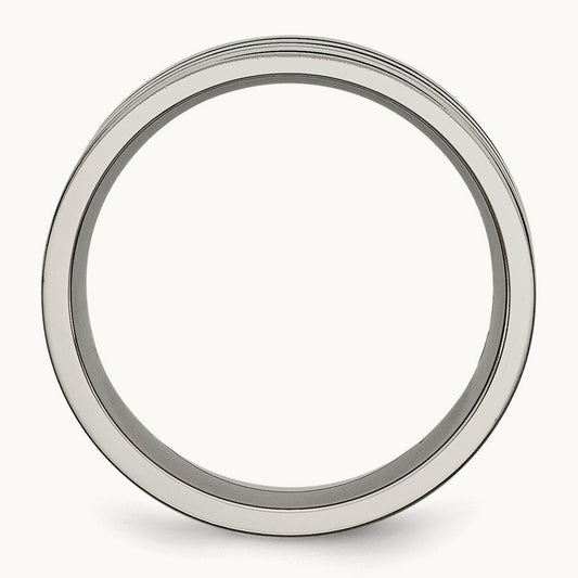 Polished Black Enamel Grooved Flat Band, 8mm, Titanium