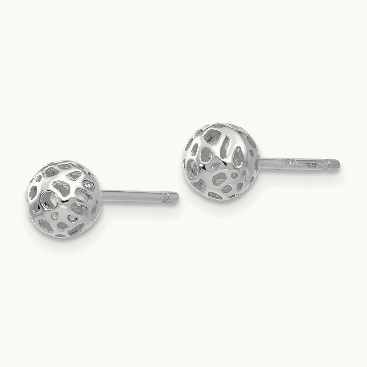 Small Fancy Ball Post Earrings — 14K White Gold
