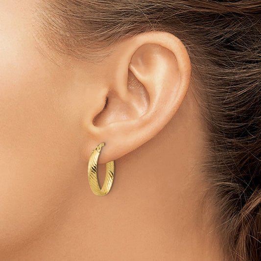 Polished and Grooved Oval Hoop Earrings — Leslie's — 14K Yellow Gold, 15.5mm