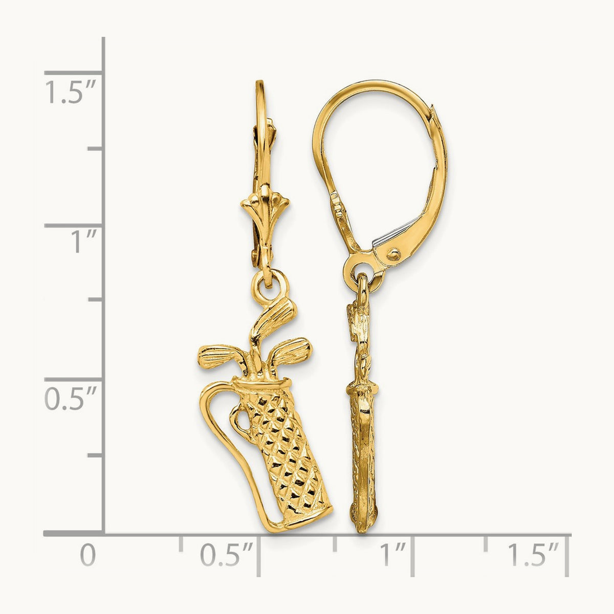 Textured Golf Bag Leverback Earrings, 14K