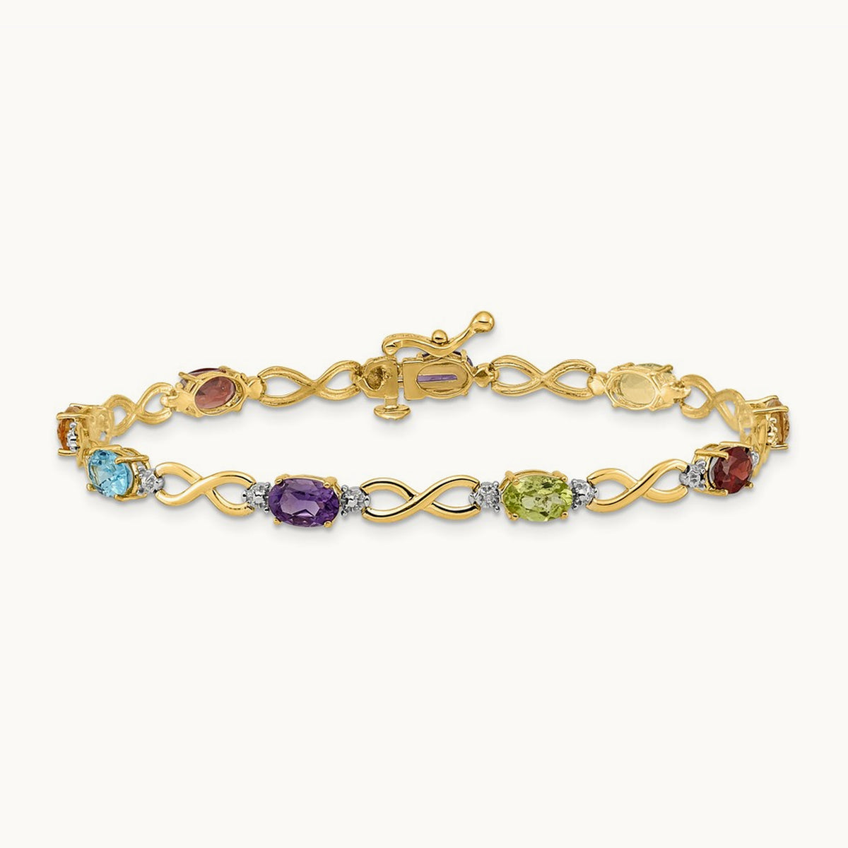 Rainbow Gemstone and Diamond Infinity Bracelet — 14K Yellow Gold