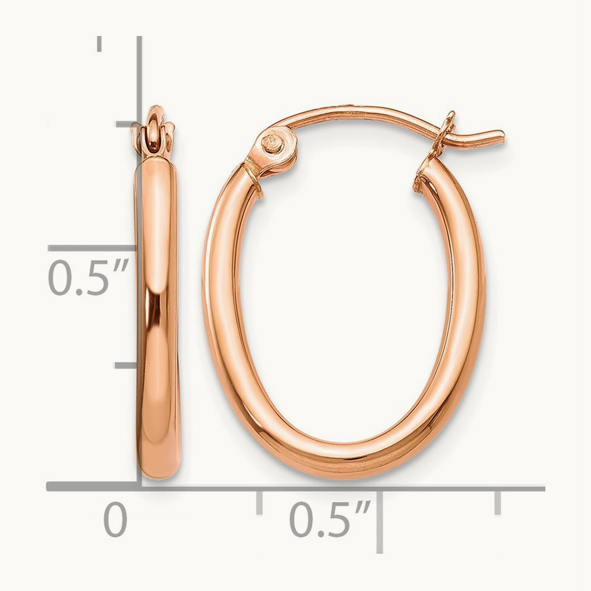 Oval Hoop Earrings — 14K Rose Gold, 13.5mm