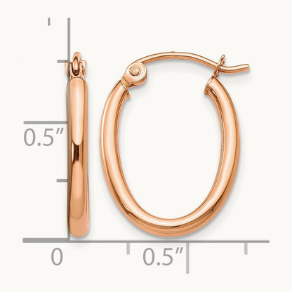 Oval Hoop Earrings — 14K Rose Gold, 13.5mm