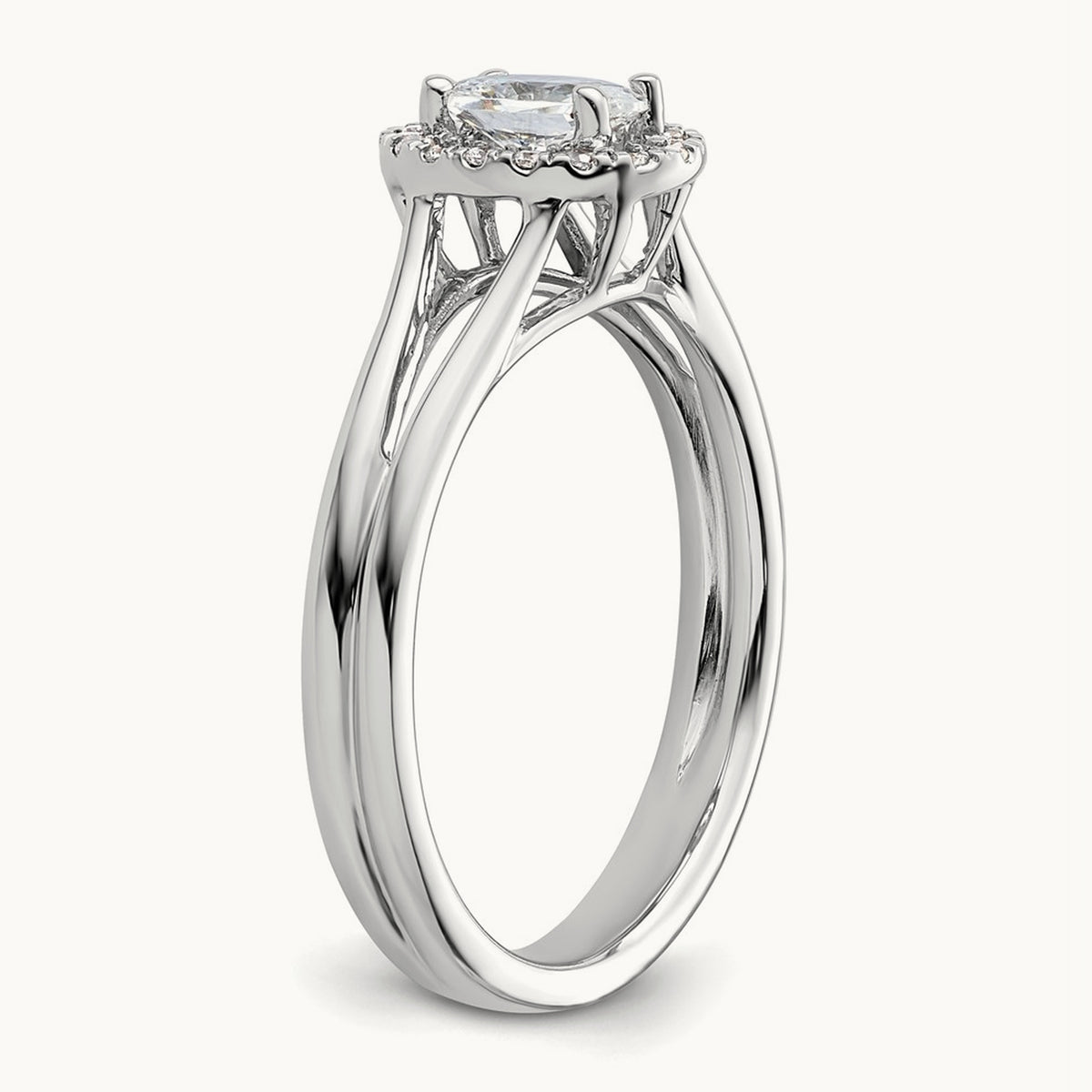 Oval Halo Semi-Mount Split Shank Engagement Ring — 1/10 ct, 7