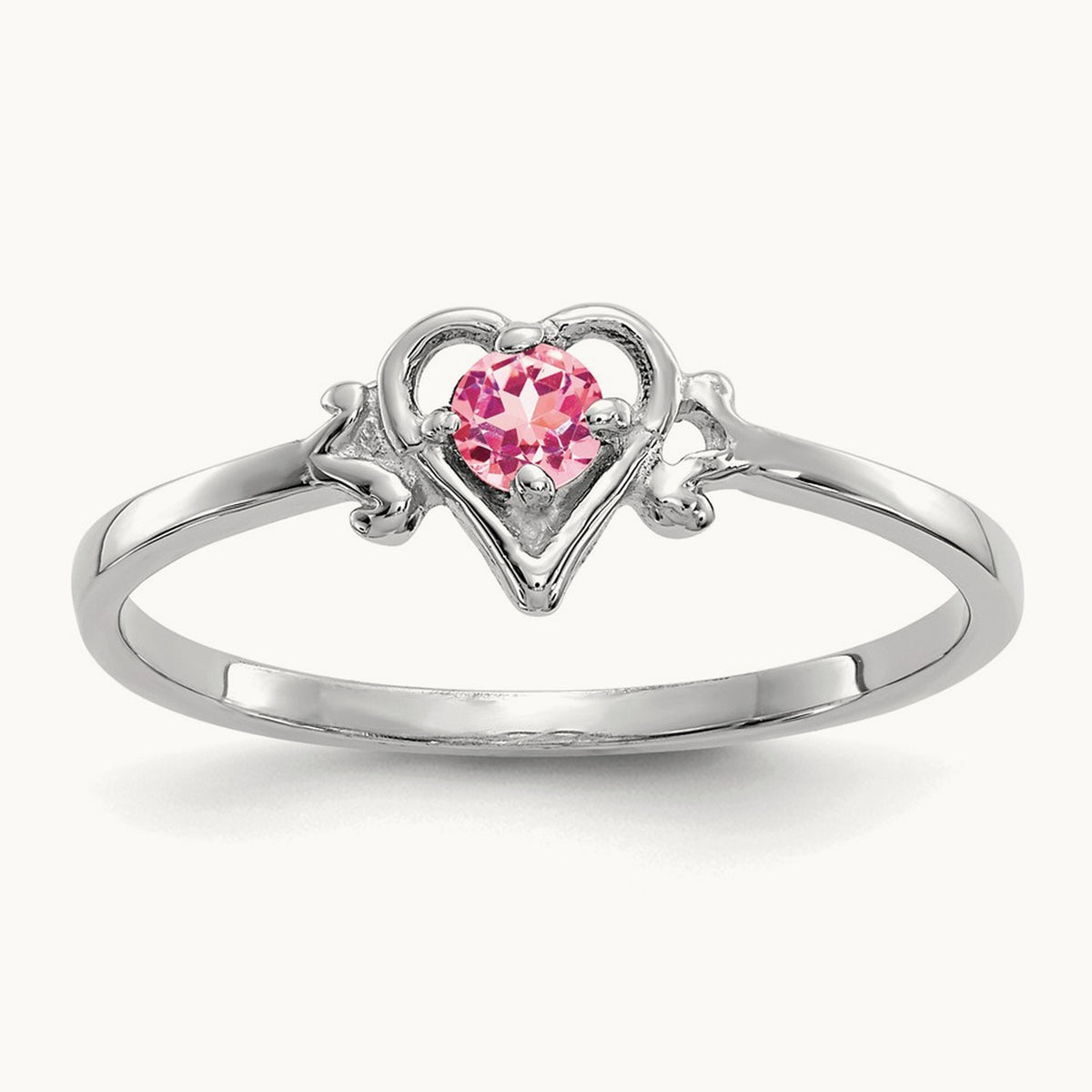 Tourmaline Birthstone Heart Ring — 14K White Gold, 7
