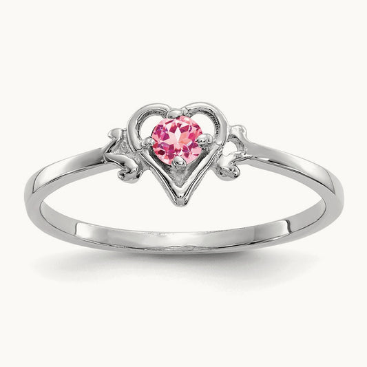 Tourmaline Birthstone Heart Ring — 14K White Gold, 7