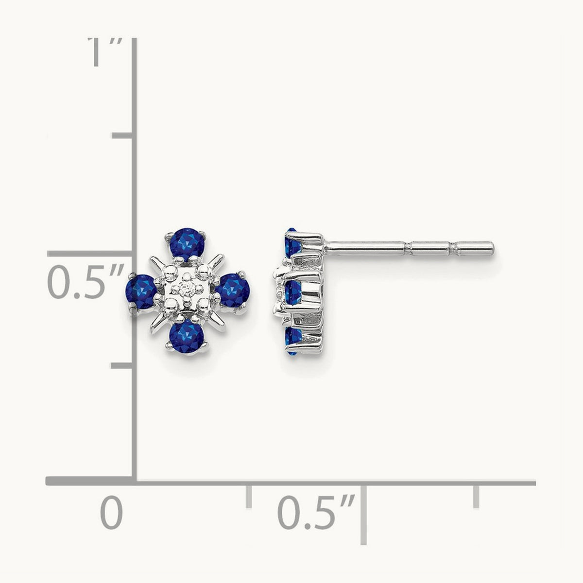 Blue Sapphire and Diamond Post Earrings — 14K White Gold