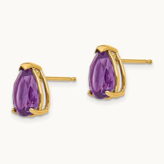 10x7mm Pear Amethyst Earrings, 14K