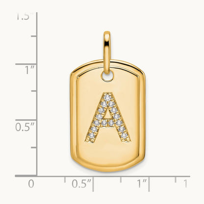 Diamond Dog Tag Charm — 14K Yellow Gold, A