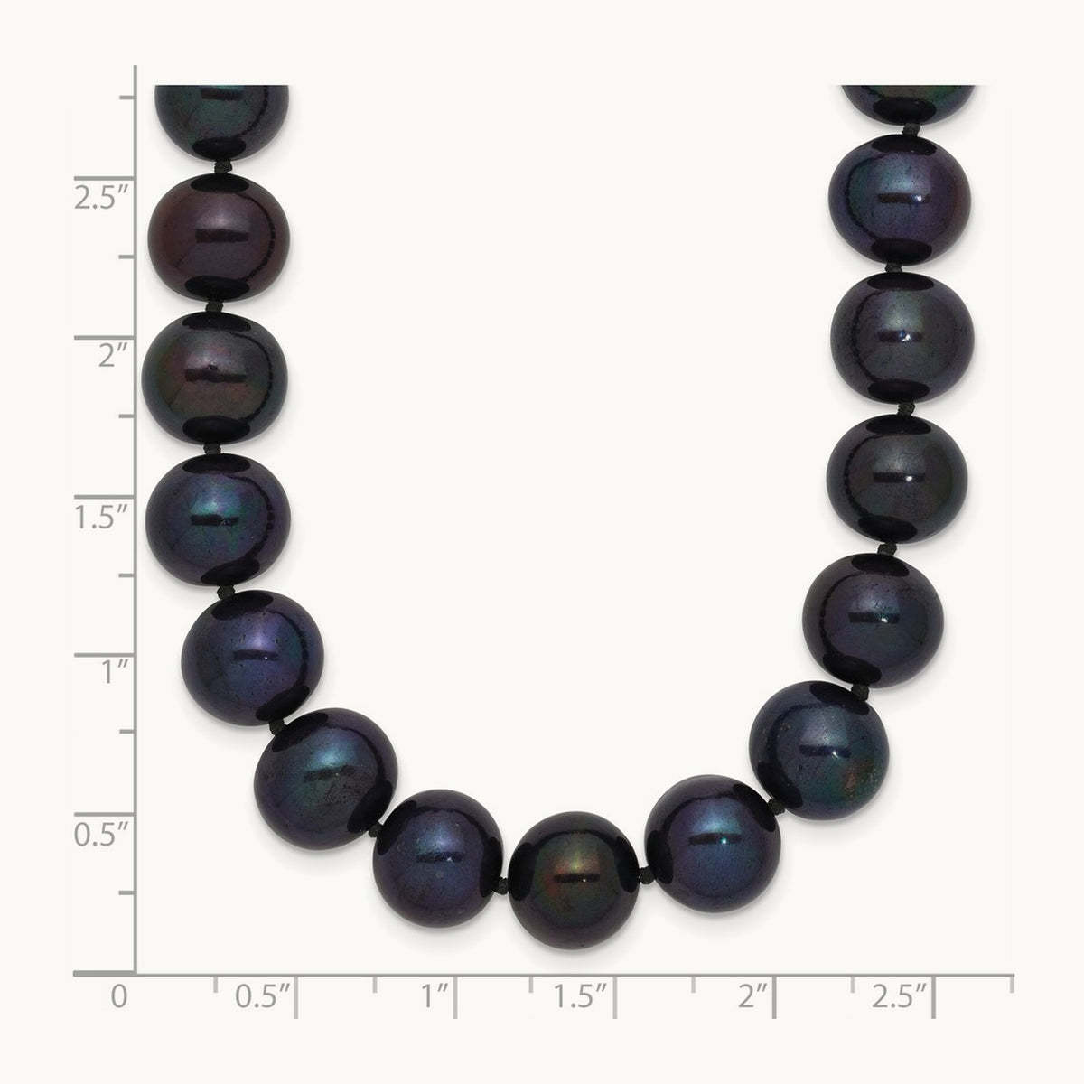 10- Black Near Round Freshwater Cultured Pearl Necklace, 11mm, 14K White Gold