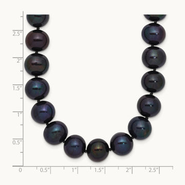 10- Black Near Round Freshwater Cultured Pearl Necklace, 11mm, 14K White Gold