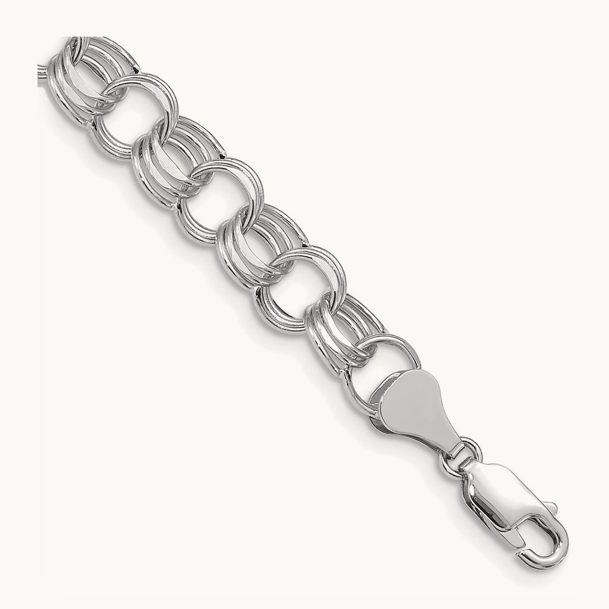 Lite Triple Link Charm Bracelet — 14K White Gold, 8mm
