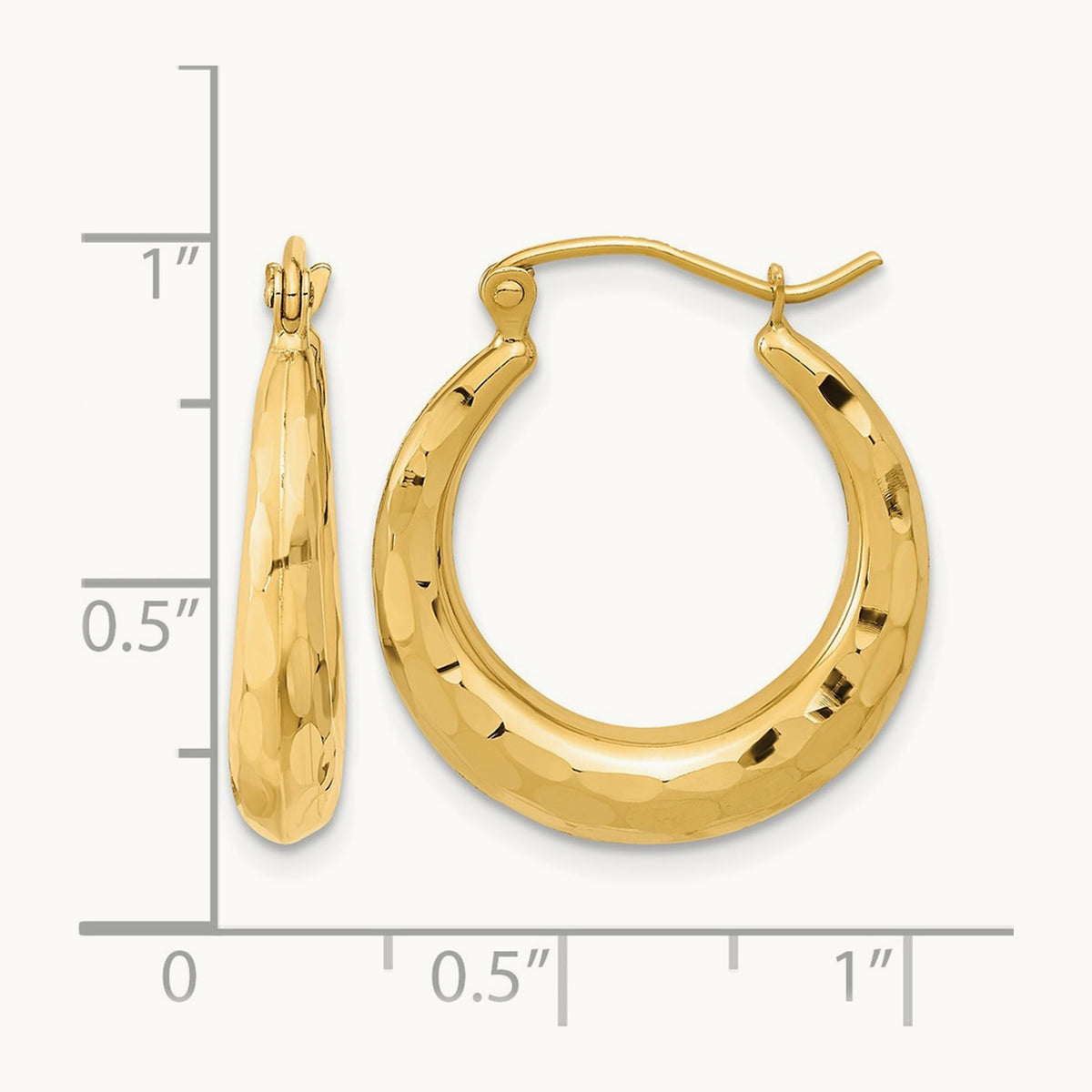 Polished Diamond-cut Hoop Earrings — 14K Yellow Gold