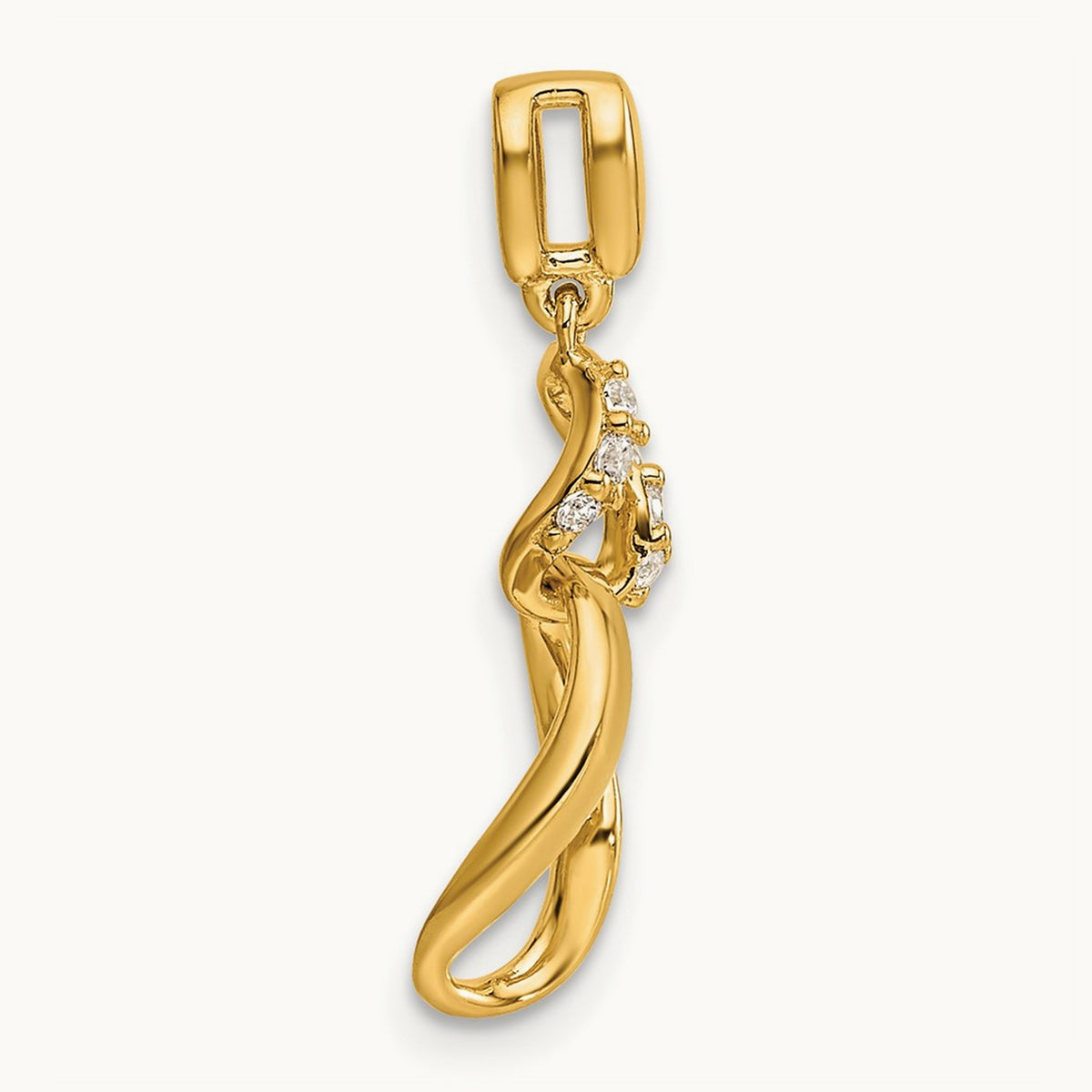 Polished Diamond Wavy Oval Dangle Pendant, 14K