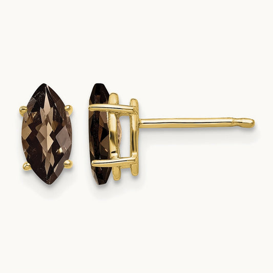 8x4 Marquise Checker-Cut Smoky Quartz Earring, 14K