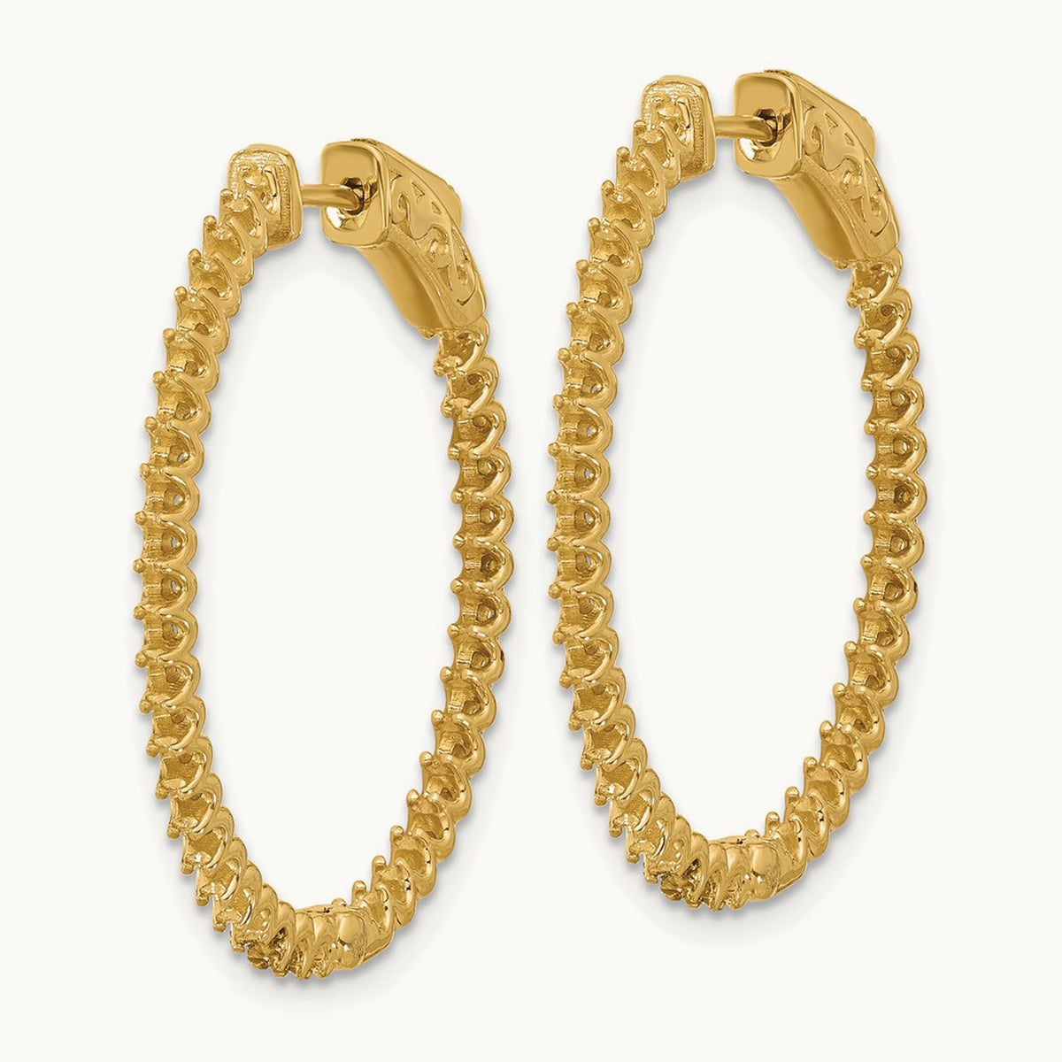 1.14ct 76- In/Out Oval Hoop w/ Safety Clasp Earring Mountings, 1.5mm, 14K