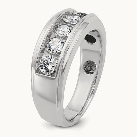 IBGoodman Men's Polished & Grooved 5-Stone Diamond Ring, 14K White Gold