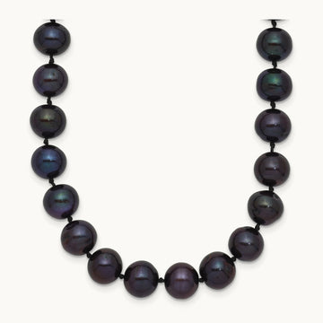 7- Black Near Round Freshwater Cultured Pearl Necklace, 8mm, 14K