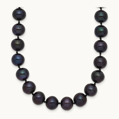7- Black Near Round Freshwater Cultured Pearl Necklace, 8mm, 14K