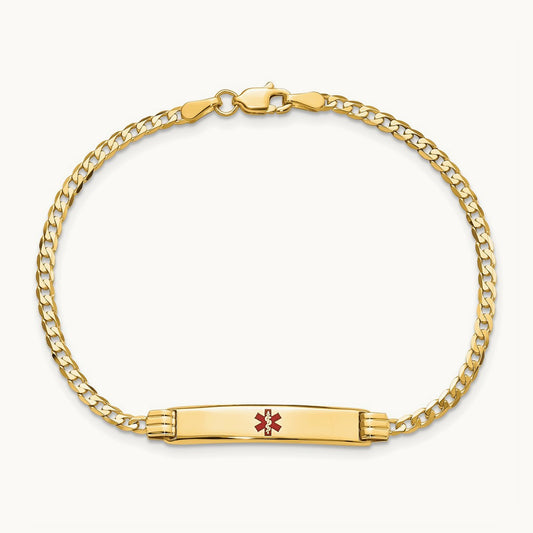 Medical Red Enamel Curb Link ID Bracelet, 14K