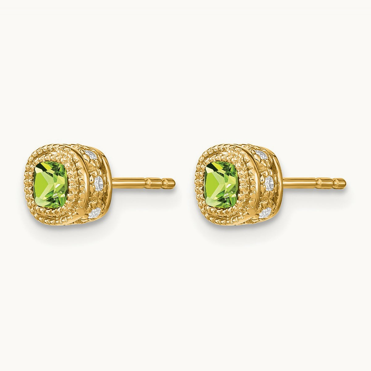 Cushion Peridot and Diamond Earrings, 14K
