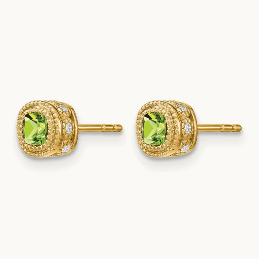 Cushion Peridot and Diamond Earrings, 14K