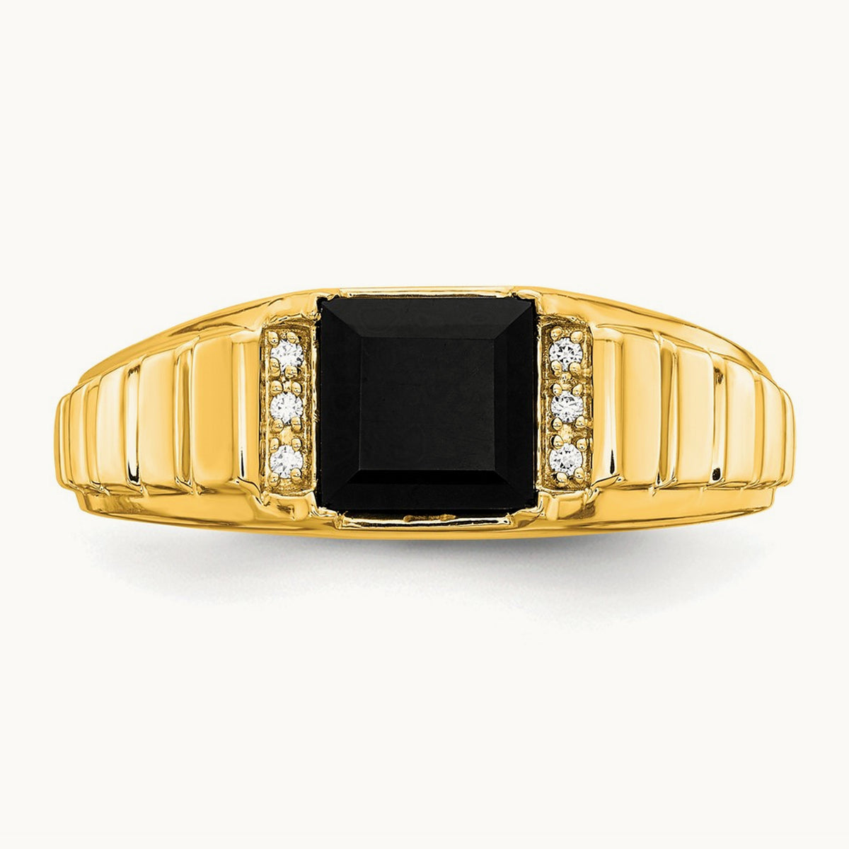 Square Onyx and Diamond Men's Ring — 14K Yellow Gold