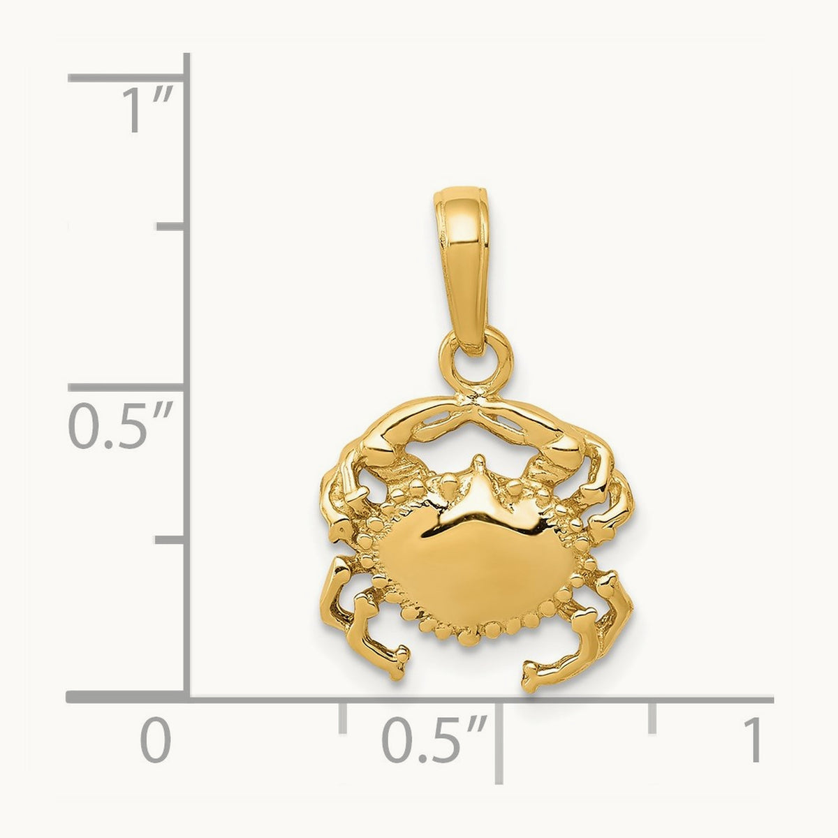 Solid Polished Open-Backed Crab Pendant — 14K Yellow Gold