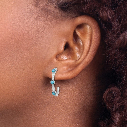 Turquoise and White Topaz J-hoop Earrings — 23mm