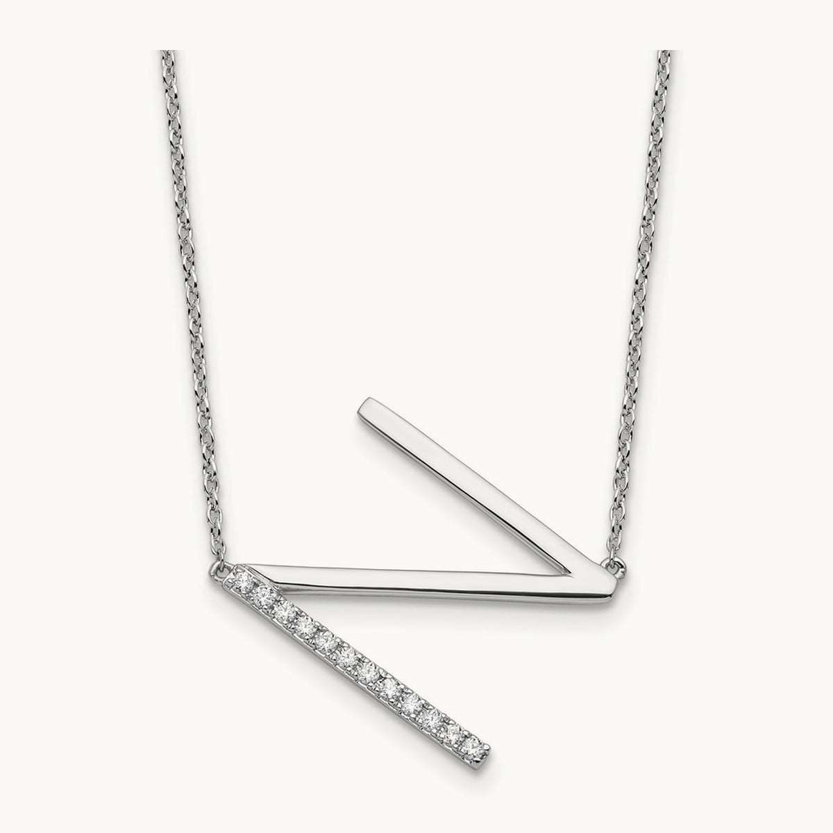Sideways Diamond Necklace — 14K White Gold, N