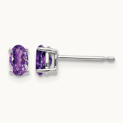5x3mm Oval Amethyst Earrings, 14K White Gold