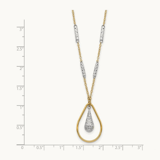 Polished & D/C Teardrop Necklace, 14K Two-tone
