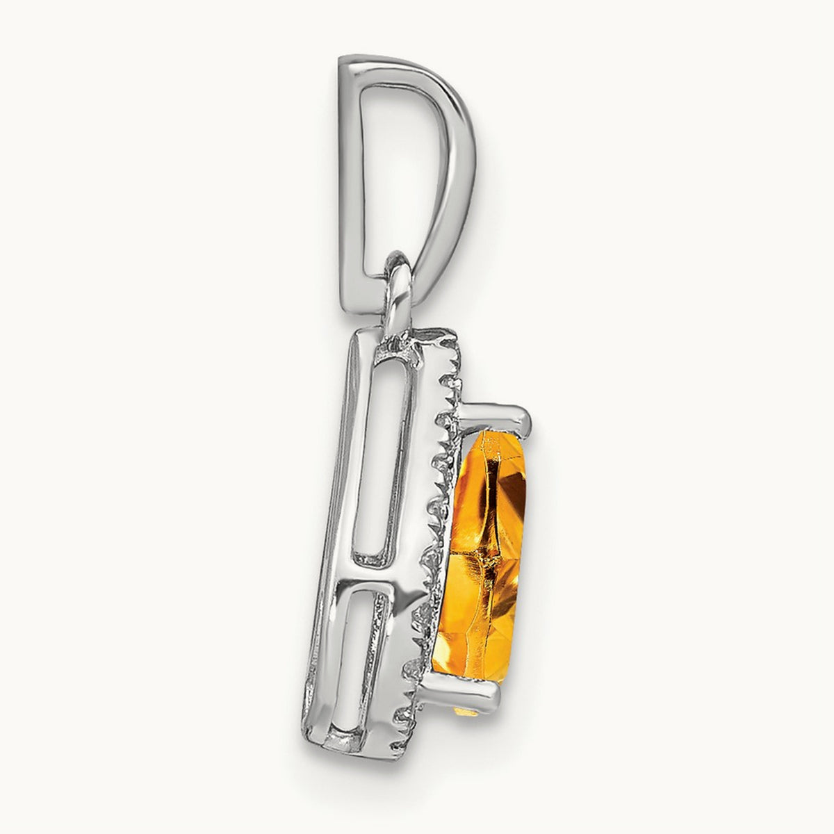 Pear Citrine and Diamond Halo Pendant, 14K White Gold