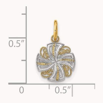 w/Rhodium and D/C Mini Pinwheel Medallion Charm, 14K