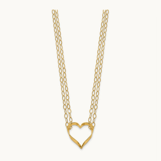Adjustable Double Strand Heart Necklace, 14K