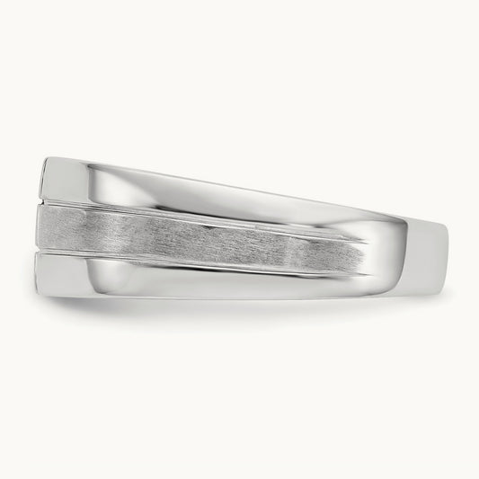 Men's Diamond Polished and Satin Ring — 14K White Gold