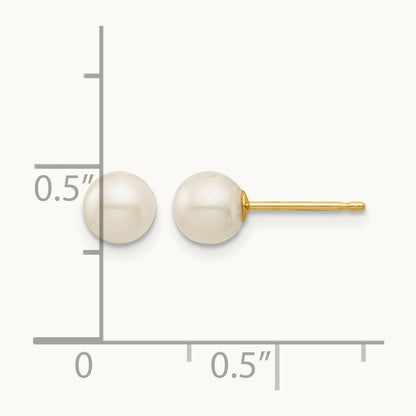 Madi K 5- White Round Freshwater Cultured Pearl Stud Post Earrings, 6mm, 14K