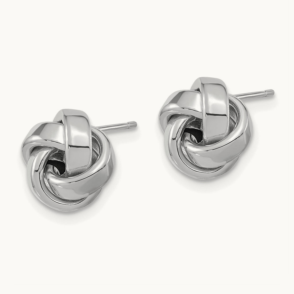 Polished Love Knot Post Earrings — 14K White Gold, 10mm