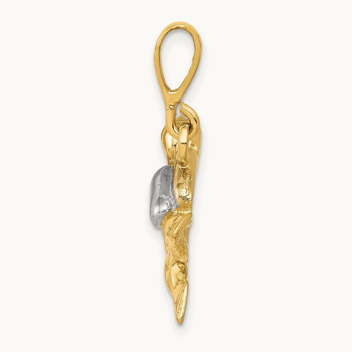 w/Rhodium Polished Open-Backed Scuba Diver Pendant, 14K