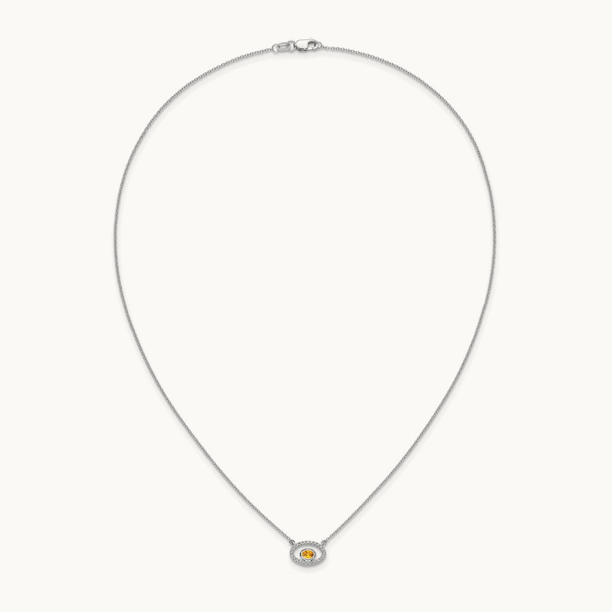 Oval Citrine and Diamond 18in. Necklace, 14K White Gold