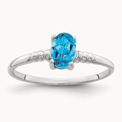 6x4mm Oval Blue Topaz ring, 14K White Gold