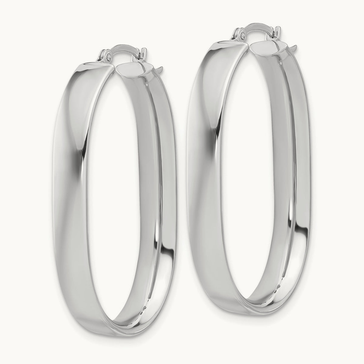 Oval Hoop Earrings — 14K White Gold