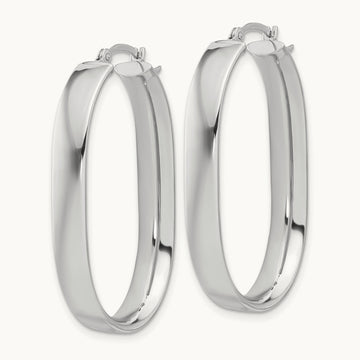 Oval Hoop Earrings — 14K White Gold